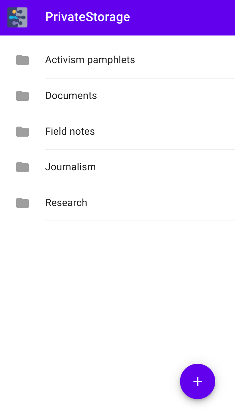 Screenshot of Tahoe-LAFS / Private.Storage mobile showing a list of Magic Folders.